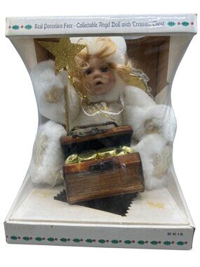 real porcelain face collectable angel doll treasure chest wonder Christmas READ